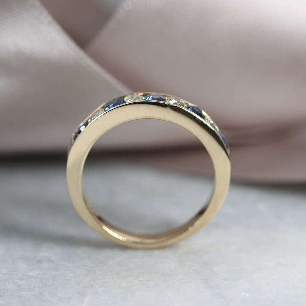 9ct Yellow Gold Sapphire & Diamond Half Eternity Ring