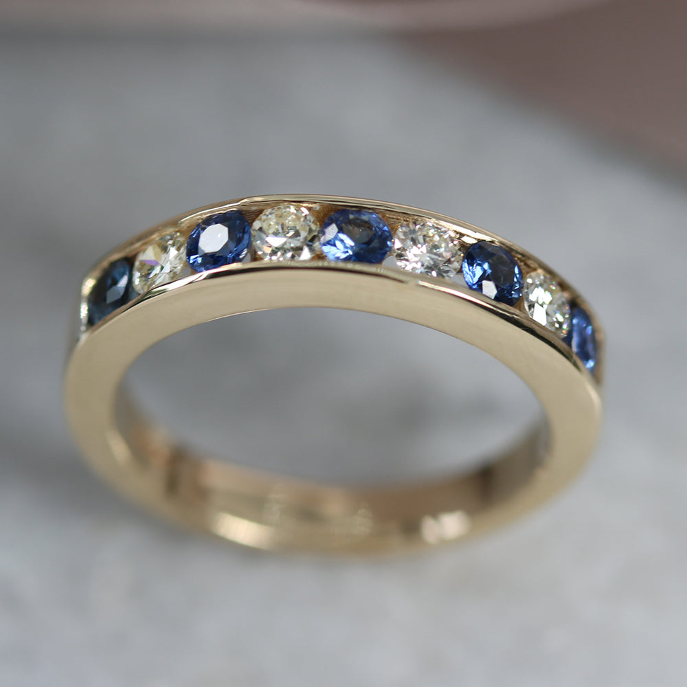 9ct Yellow Gold Sapphire & Diamond Half Eternity Ring