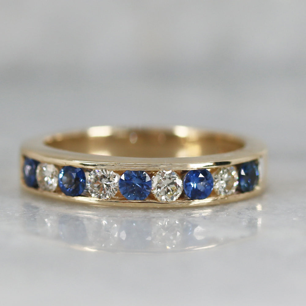 9ct Yellow Gold Sapphire & Diamond Half Eternity Ring