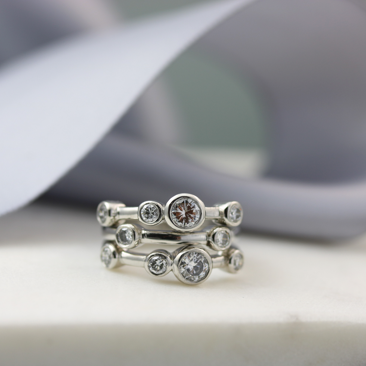 Platinum Three Piece Diamond Bubble Ring 1.24ct