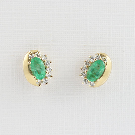 9ct Gold Emerald & Diamonds Earrings