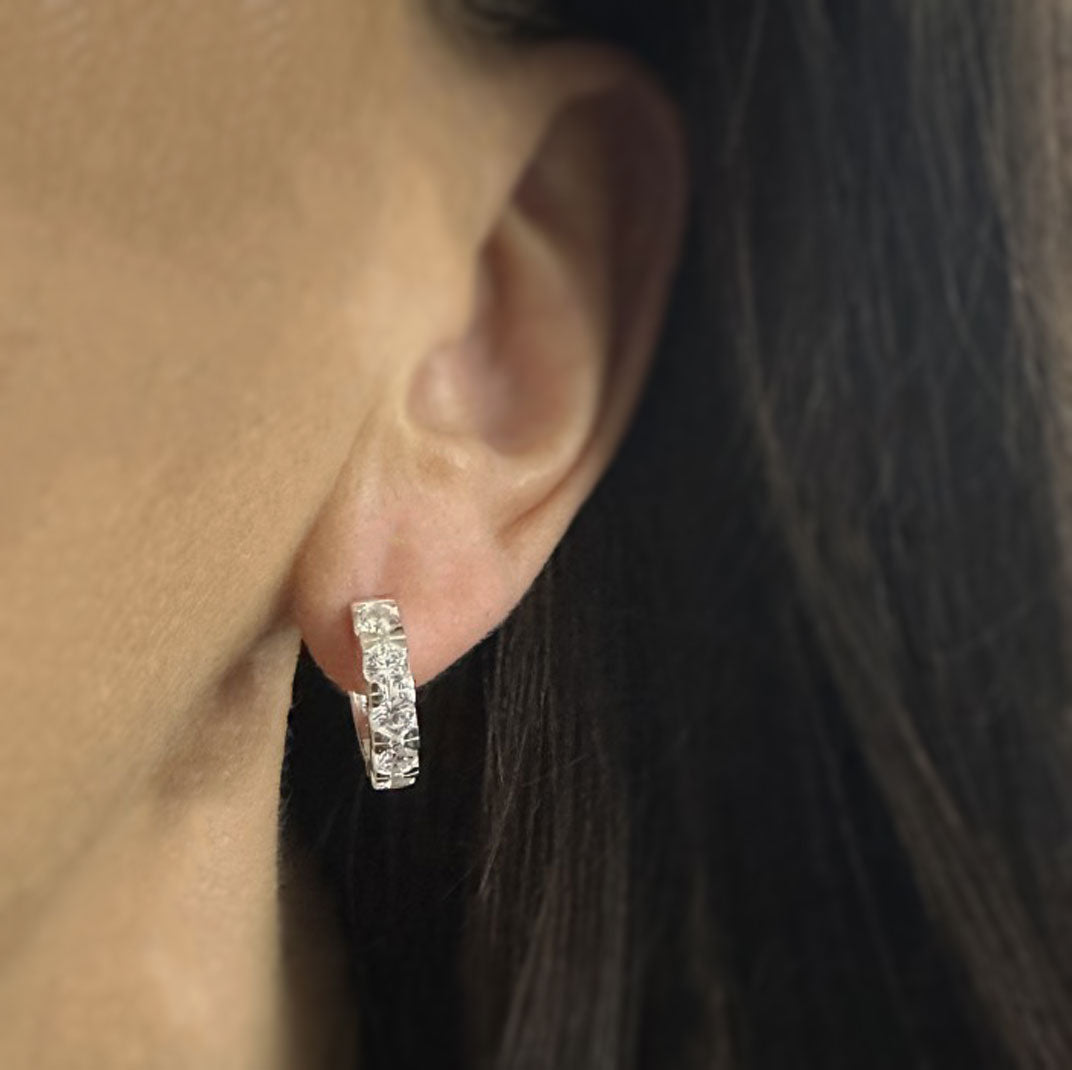 Silver Chunky Claw Set Cubic Zirconia Huggie Hoop Earrings