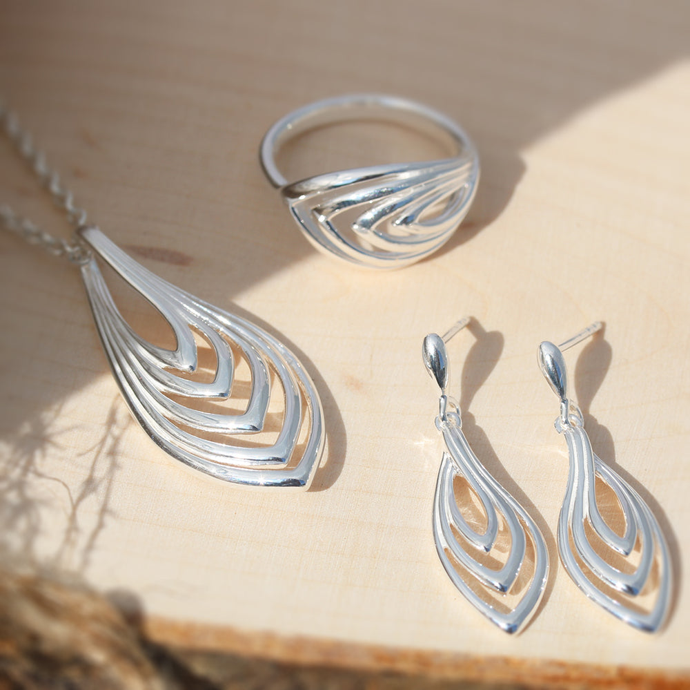 Silver Leaf Shaped Multi Wave Ring