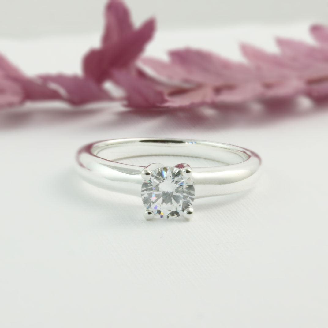 925 Silver CZ Four Claw Solitaire Ring