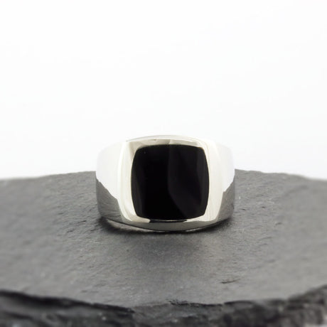 Silver Chunky Large Black Signet Ring