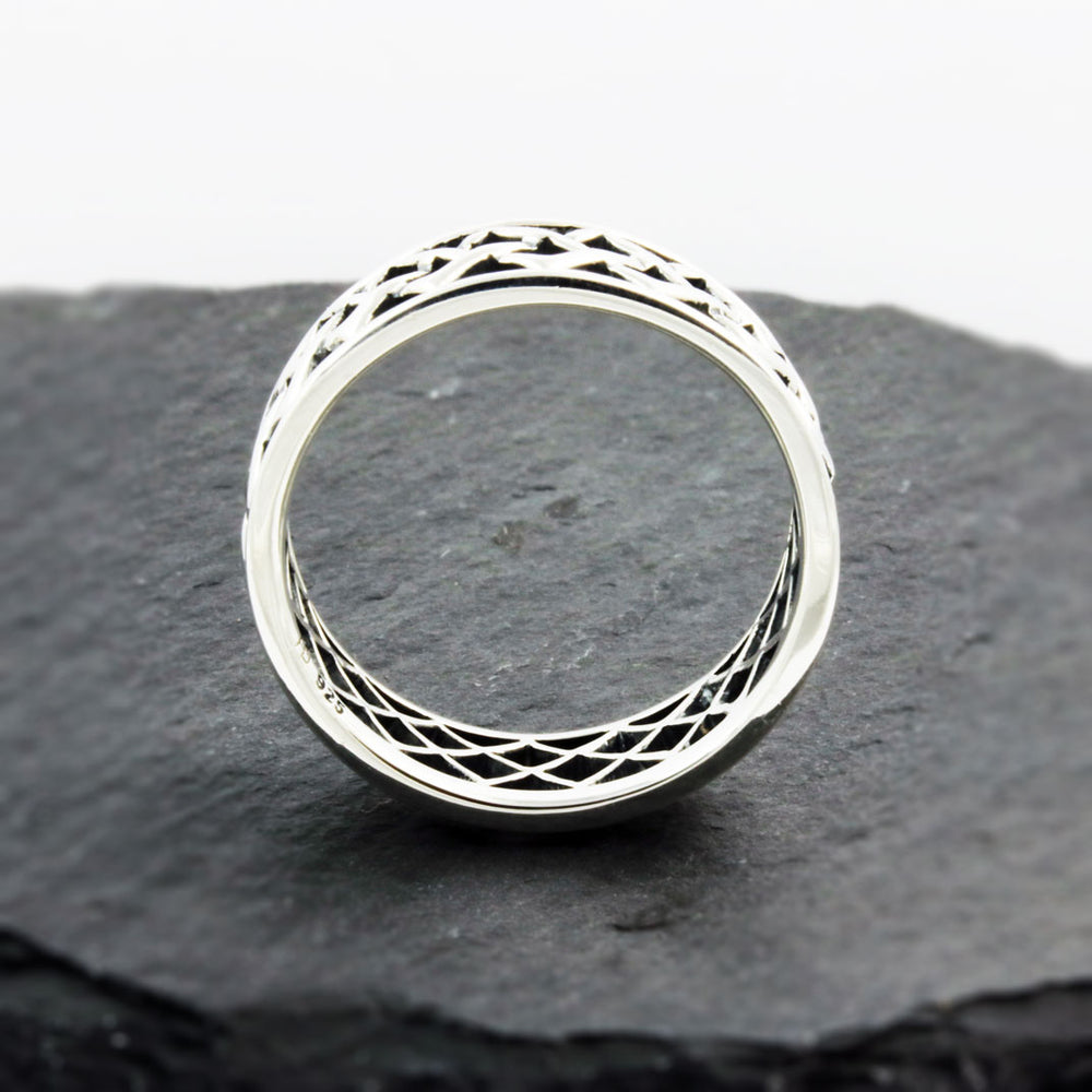 Silver Ring With Oxidized Pierced Out Pattern