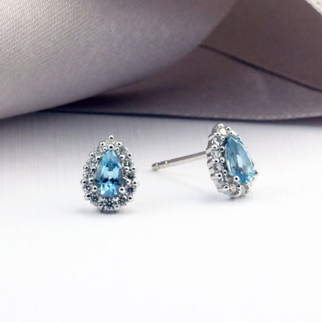 9ct White Gold Aquamarine & Diamond Cluster Earrings