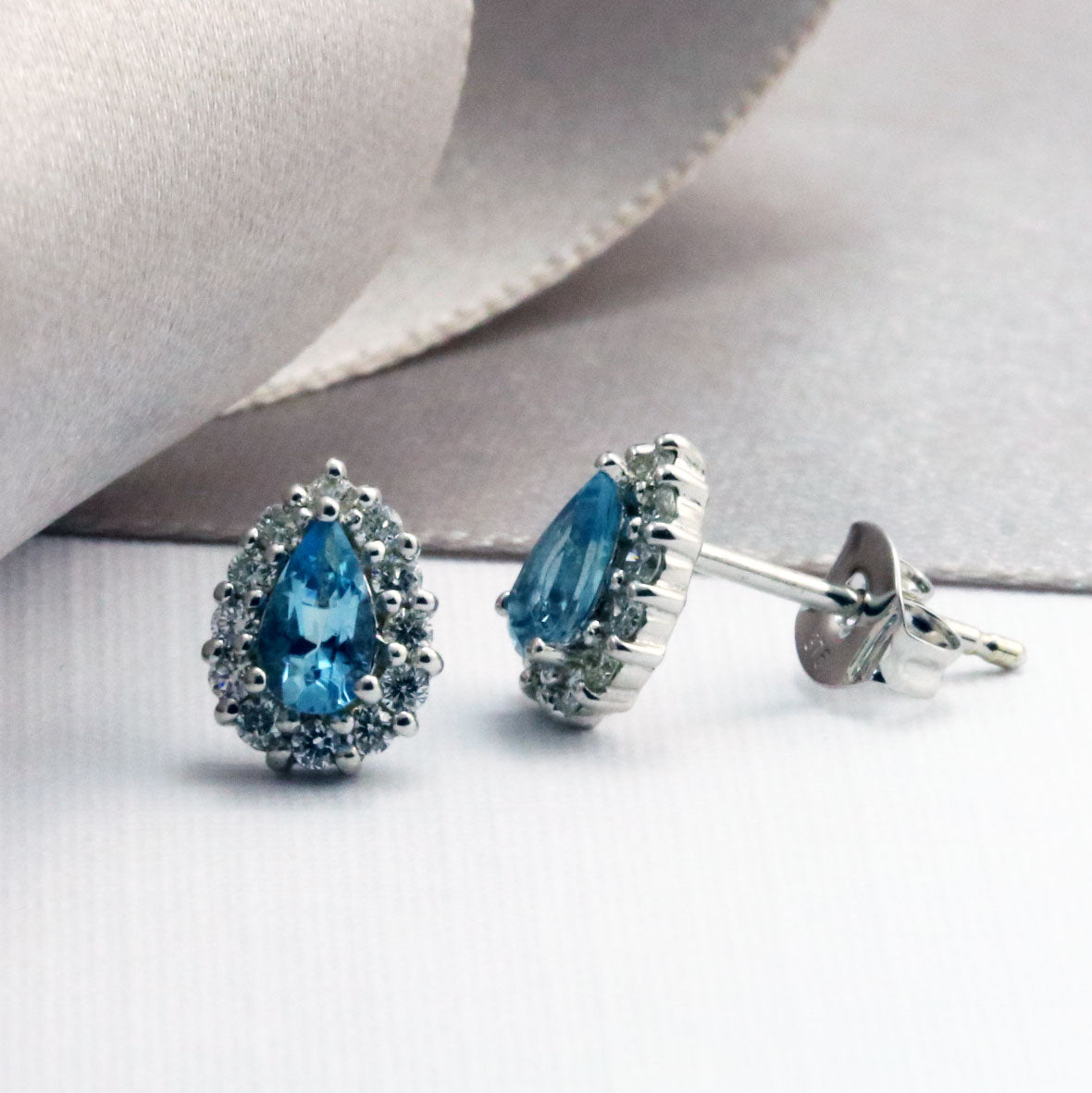 9ct White Gold Aquamarine & Diamond Cluster Earrings