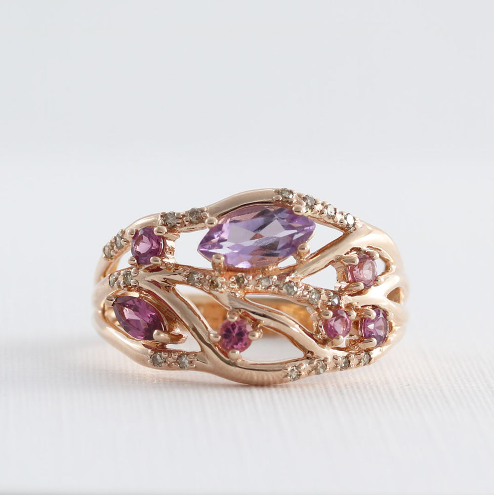 Pre Owned 9ct Rose Gold Amethyst & Pink Tourmaline Ring