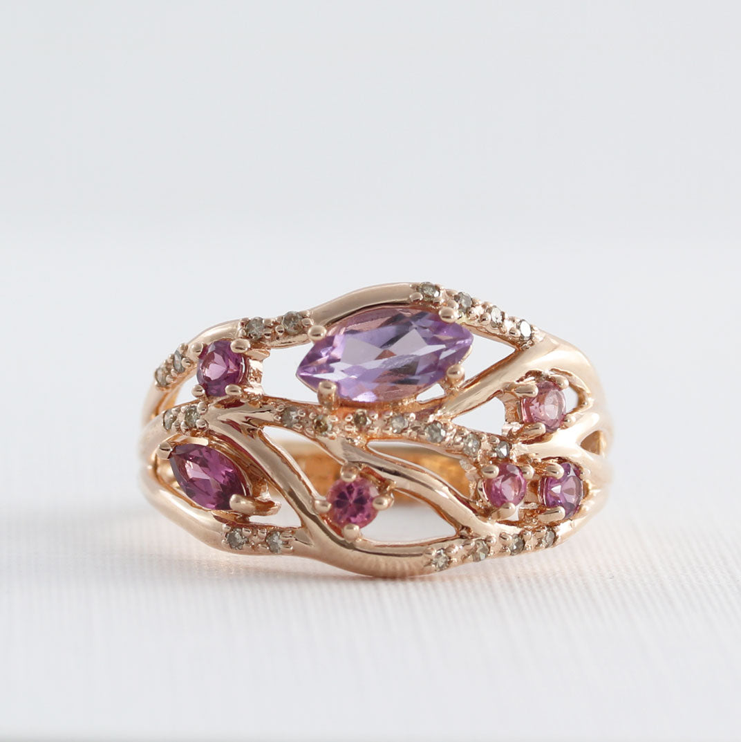 Pre Owned 9ct Rose Gold Amethyst & Pink Tourmaline Ring