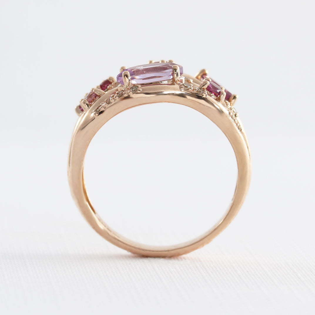 Pre Owned 9ct Rose Gold Amethyst & Pink Tourmaline Ring