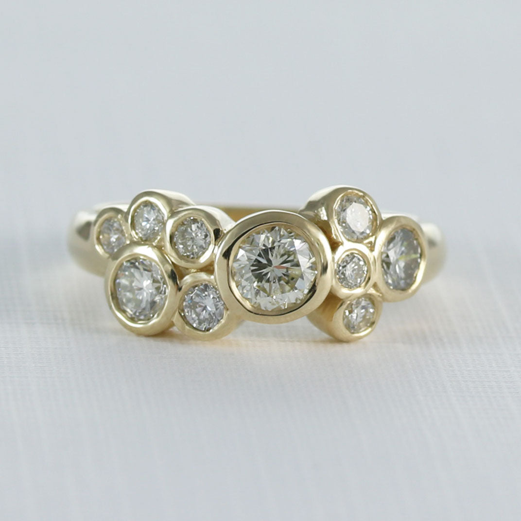 9ct Yellow Gold 10 Stone Diamond Bubble Ring 1.07ct