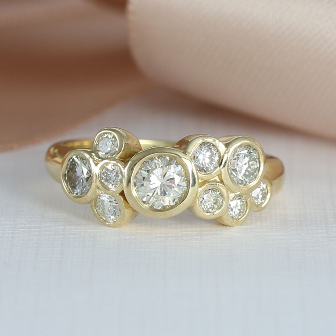 9ct Yellow Gold 10 Stone Diamond Bubble Ring 1.07ct