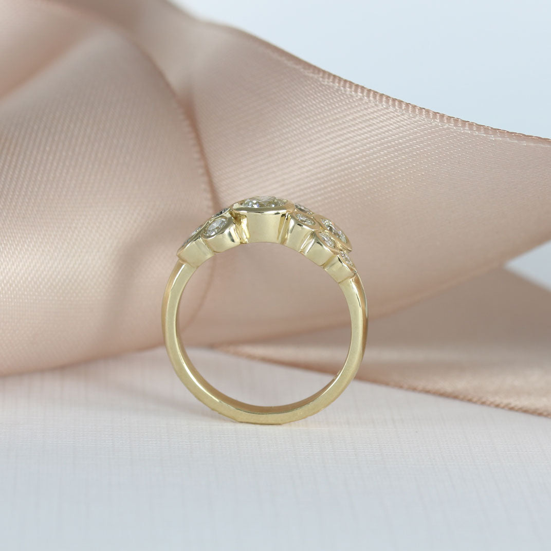 9ct Yellow Gold 10 Stone Diamond Bubble Ring 1.07ct