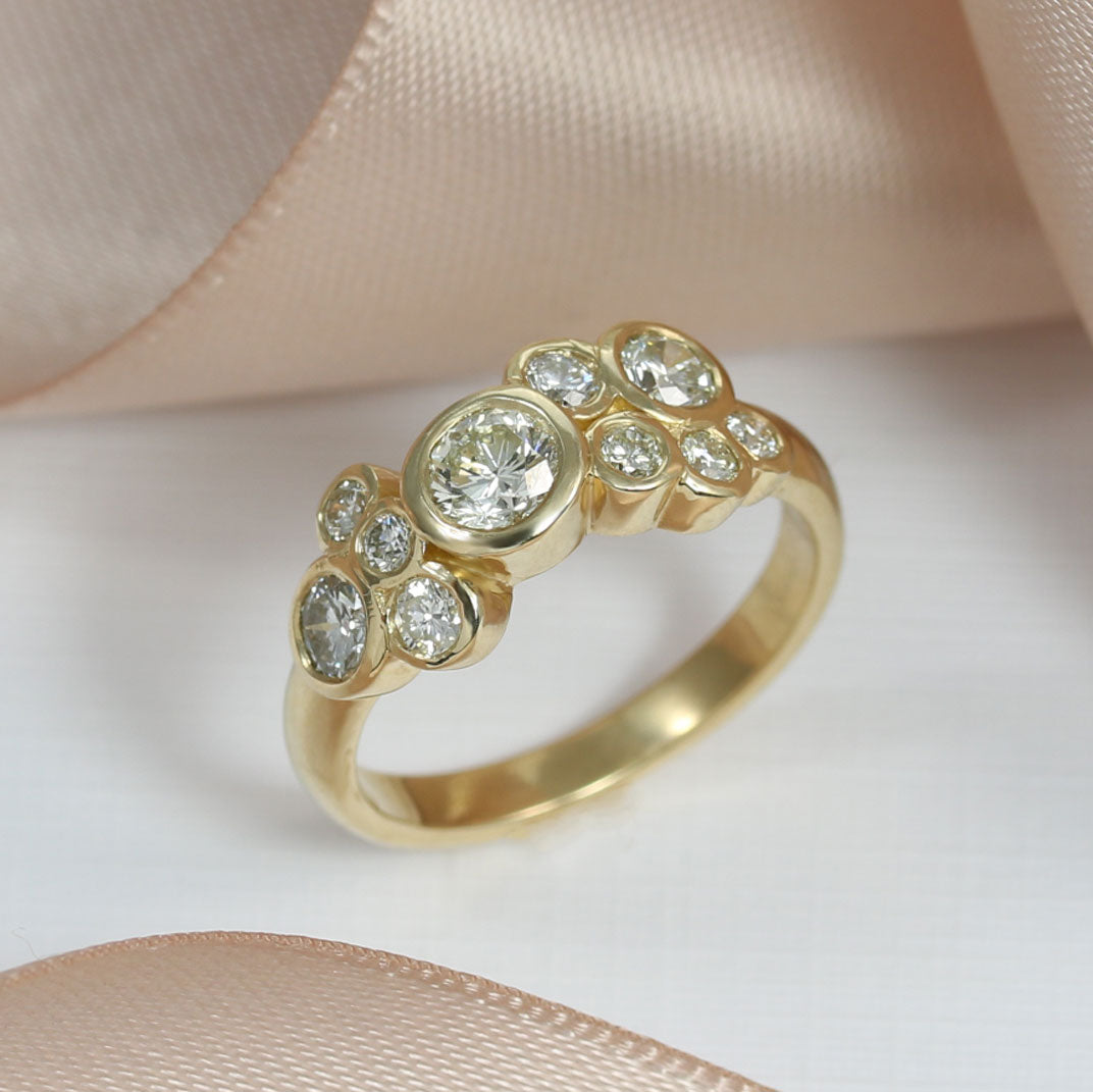 9ct Yellow Gold 10 Stone Diamond Bubble Ring 1.07ct
