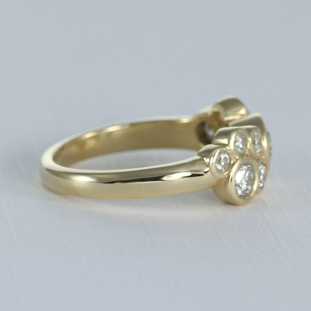 9ct Yellow Gold 10 Stone Diamond Bubble Ring 1.07ct