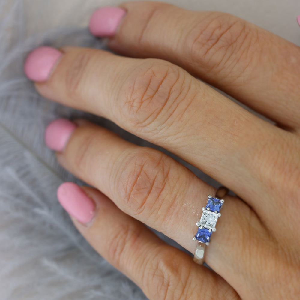 Platinum Sapphire & Certified Diamond 3 Stone Ring 035ct G VS1