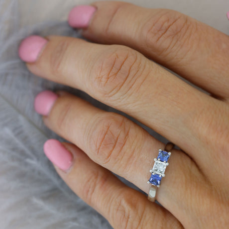 Platinum Sapphire & Certified Diamond 3 Stone Ring 035ct G VS1