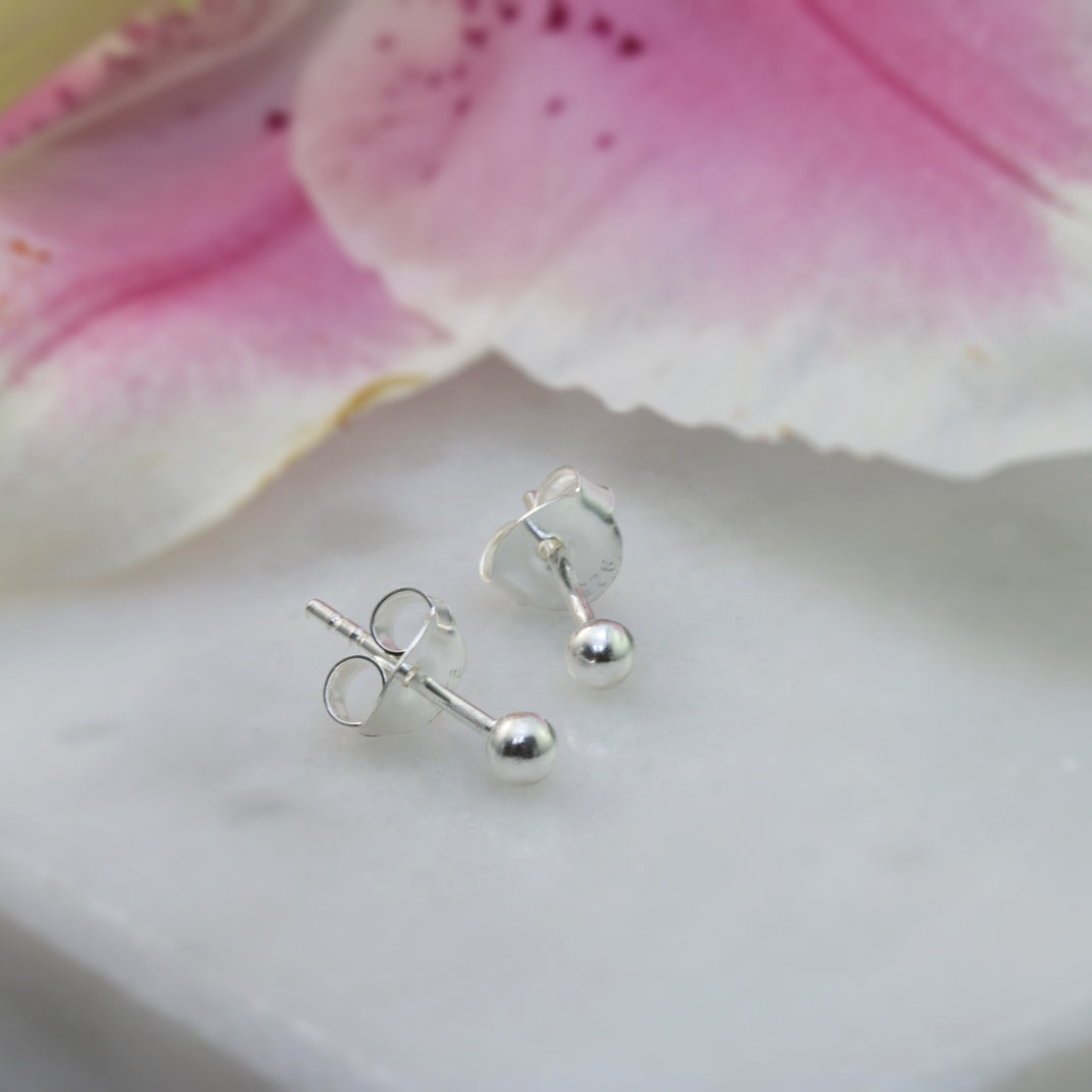 Silver Tiny Plain Ball Studs