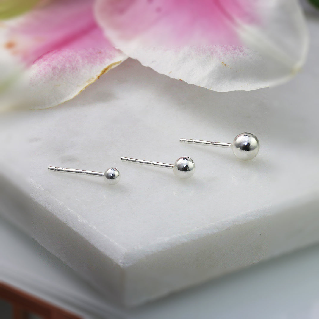 Silver Tiny Plain Ball Studs