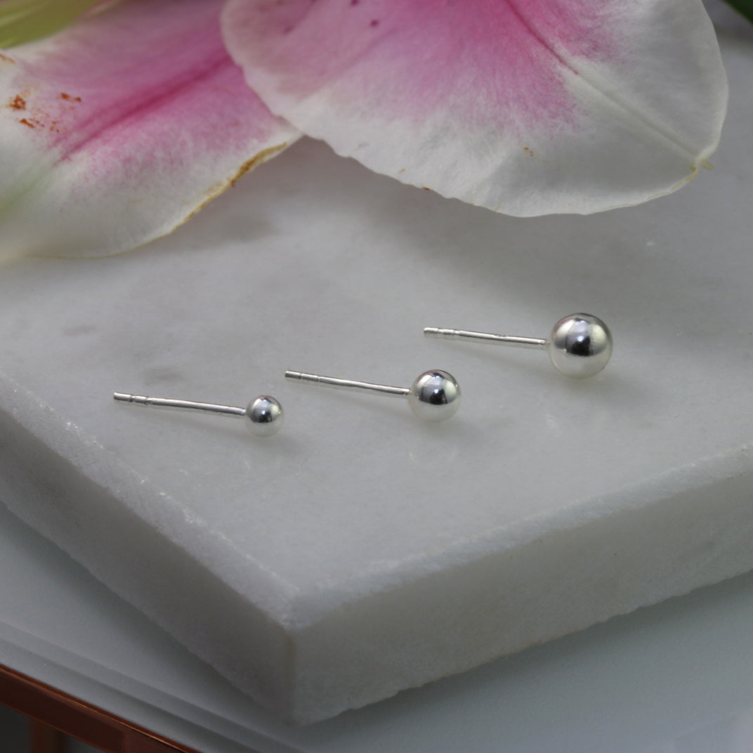 Silver Small Plain Ball Studs
