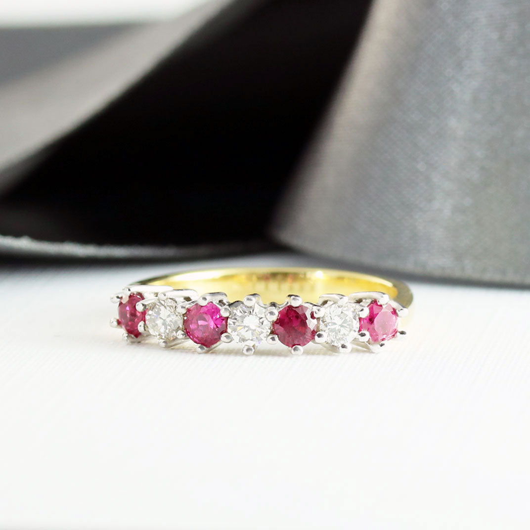 18ct Yellow Gold Ruby & Diamond Half Eternity Ring
