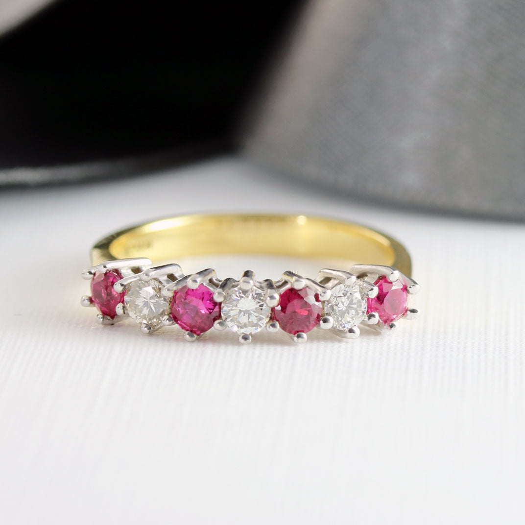18ct Yellow Gold Ruby & Diamond Half Eternity Ring