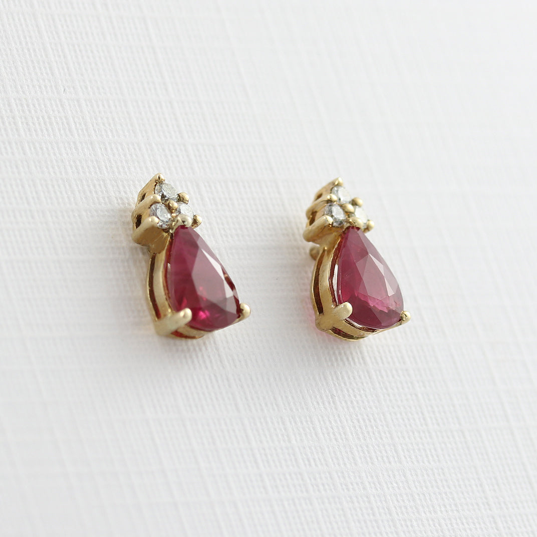 9ct Gold Ruby and Diamond Stud Earrings