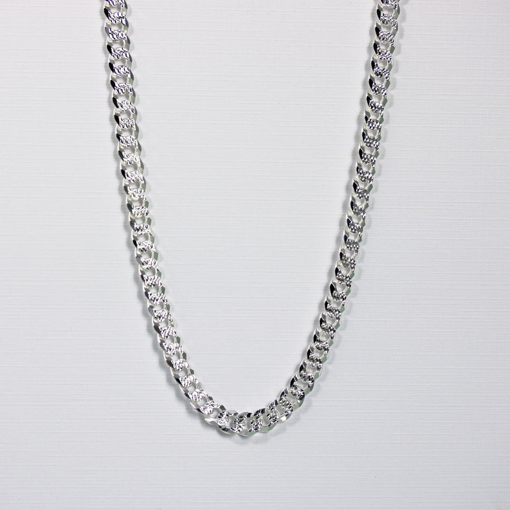 Silver 925 Flat Curb Chain With Patterned Links 22 Inch