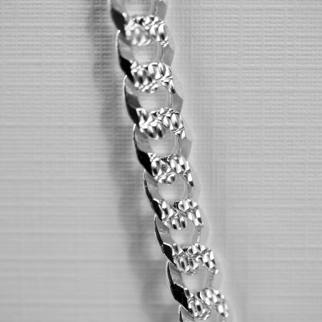 Silver 925 Flat Curb Chain With Patterned Links 22 Inch