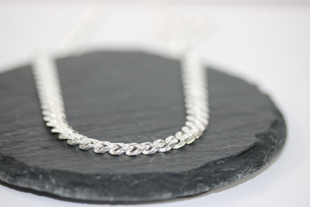 Silver 925 Faceted Curb Chain With Patterned Link 20 Inch