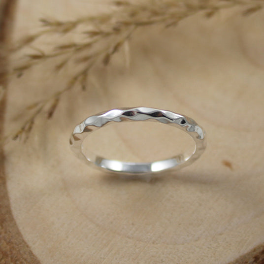 Silver Narrow Hammered Effect Ring