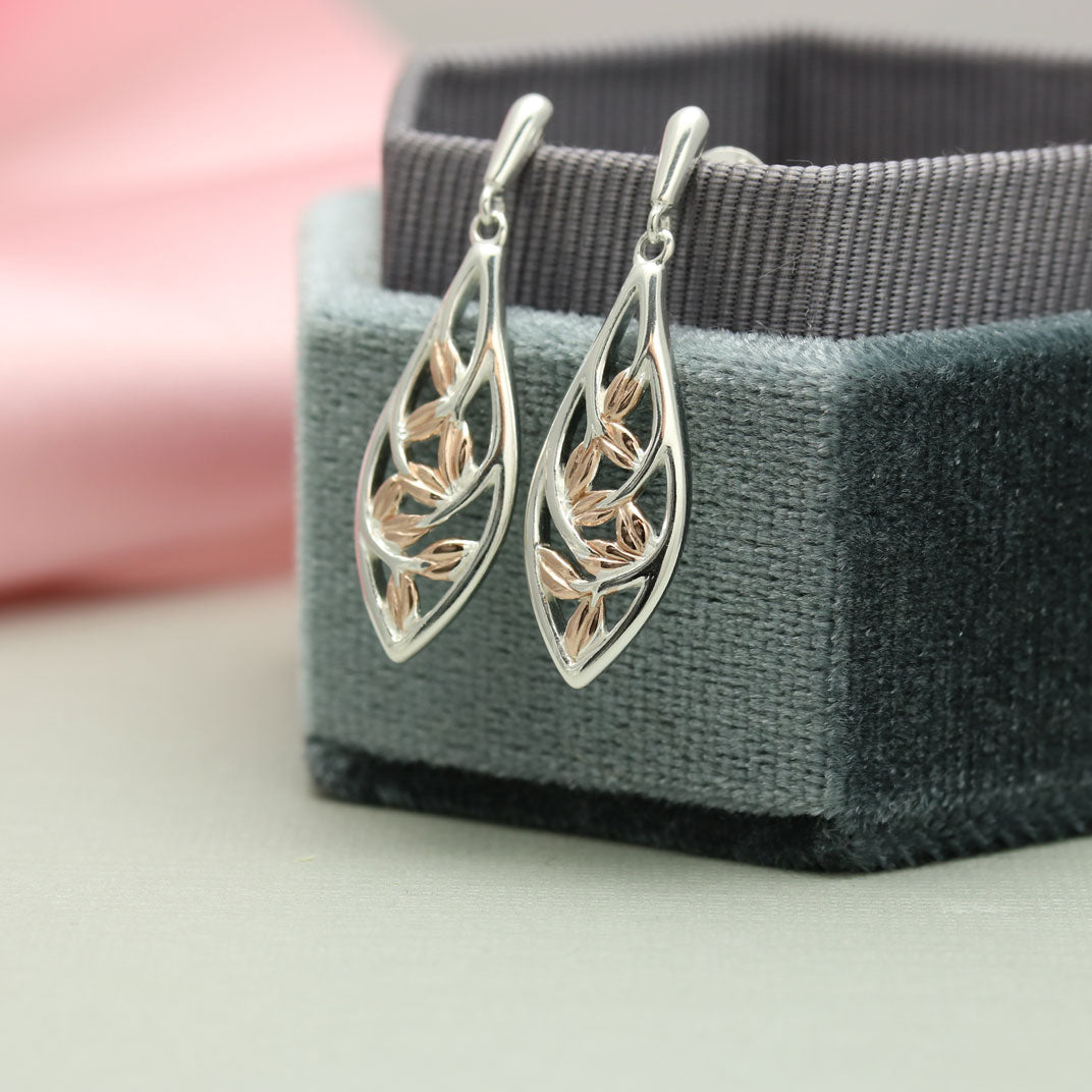 Silver With Gold Detail Marquise Shaped Drop Earrings