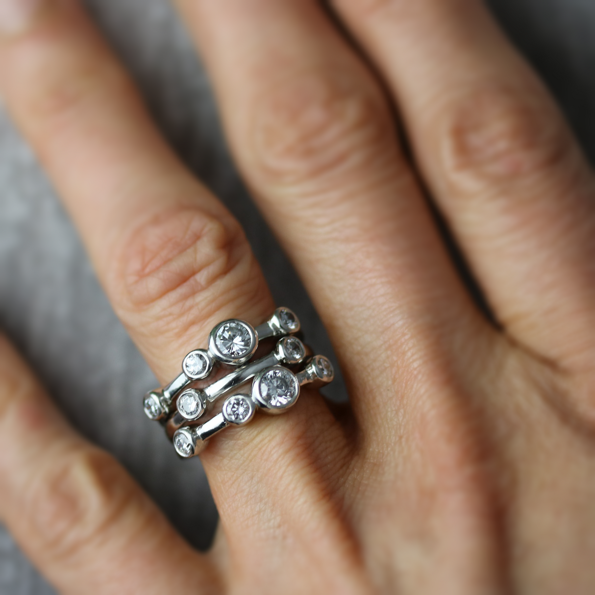 Platinum Three Piece Diamond Bubble Ring 1.24ct