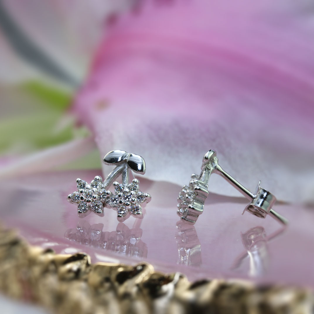 Silver Cubic Zirconia Double Cluster Earrings