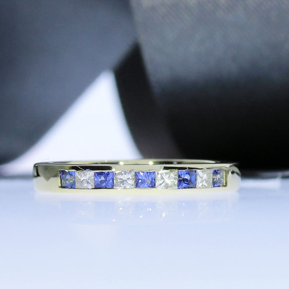 9ct Yellow Gold Channel Set Sapphire & Diamond Eternity Ring