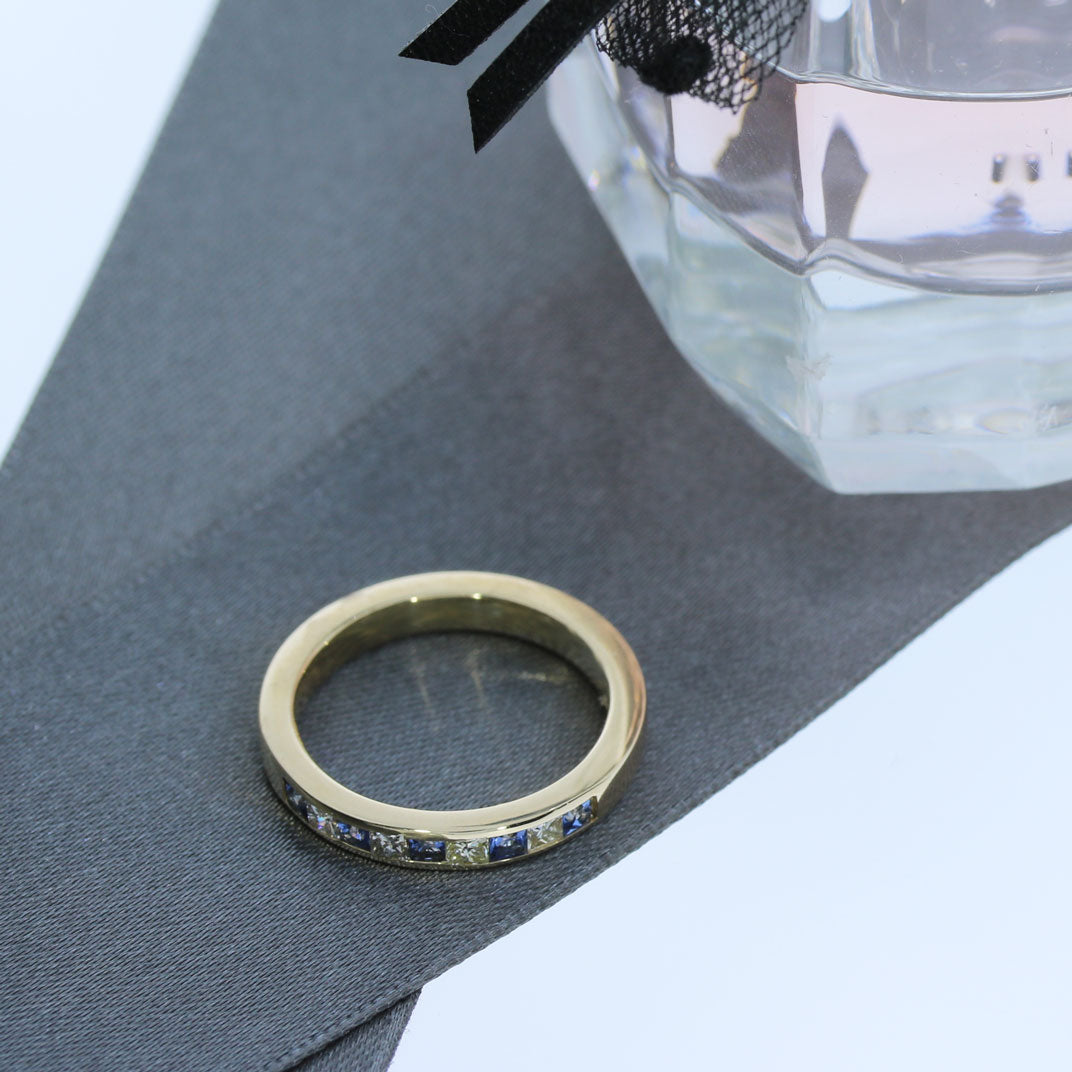 9ct Yellow Gold Channel Set Sapphire & Diamond Eternity Ring