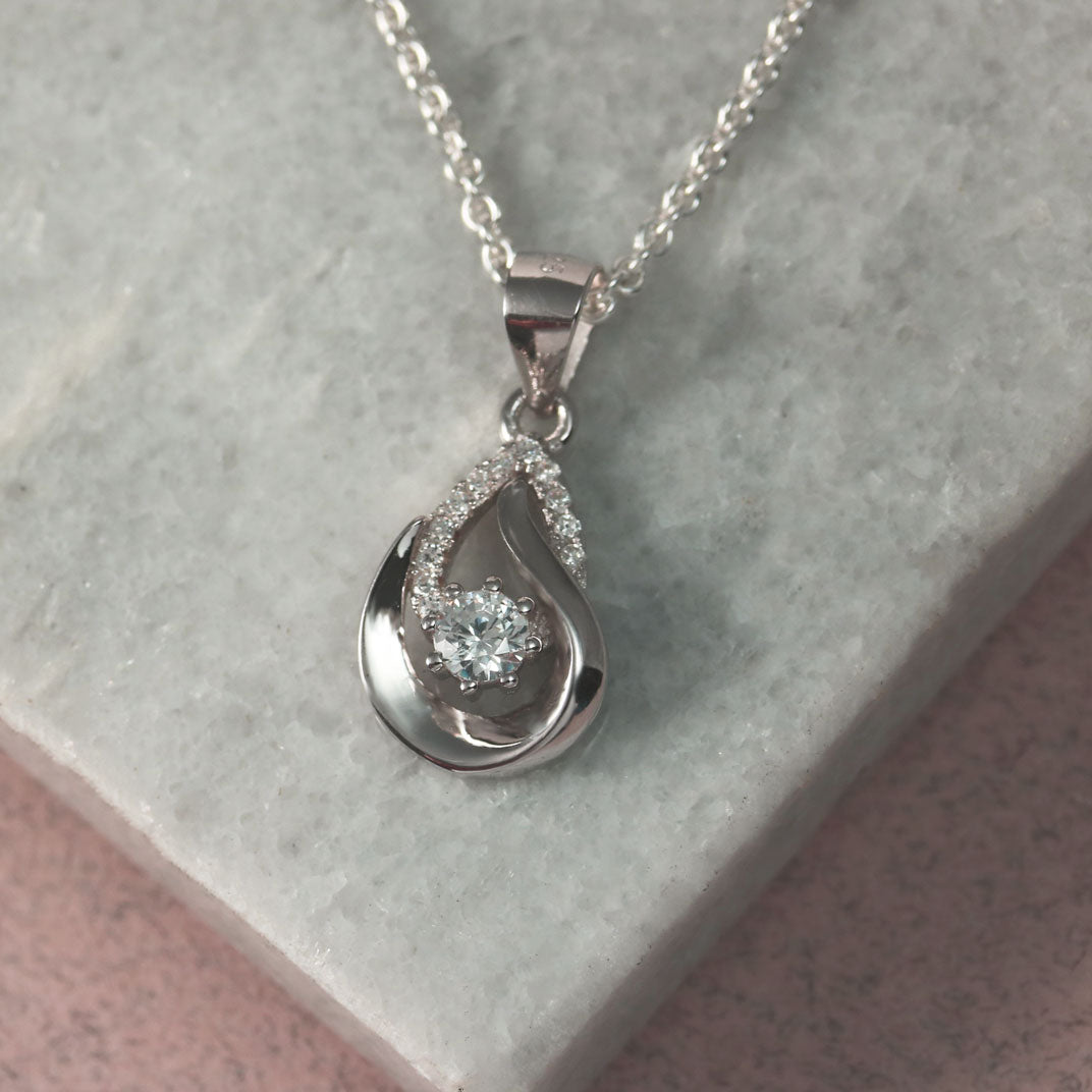 Silver Pear Shaped Fancy Pendant with CZ's