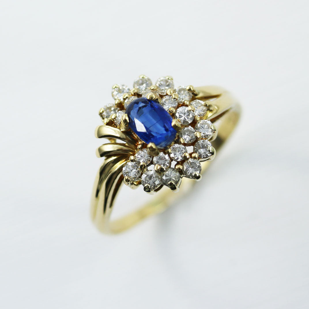 Pre Owned 18ct Yellow Gold Sapphire & Diamond Cluster Ring