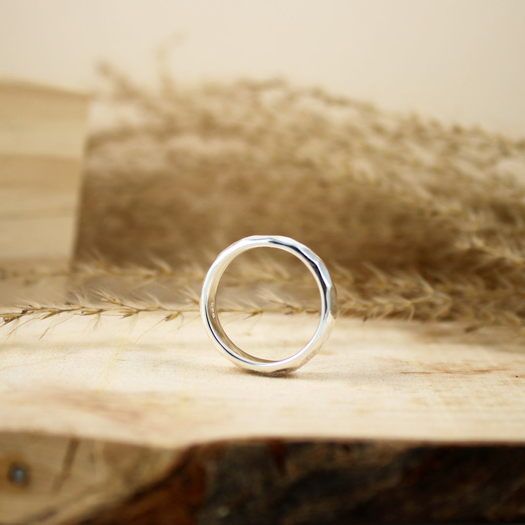 Silver Wide Hammered Effect Ring