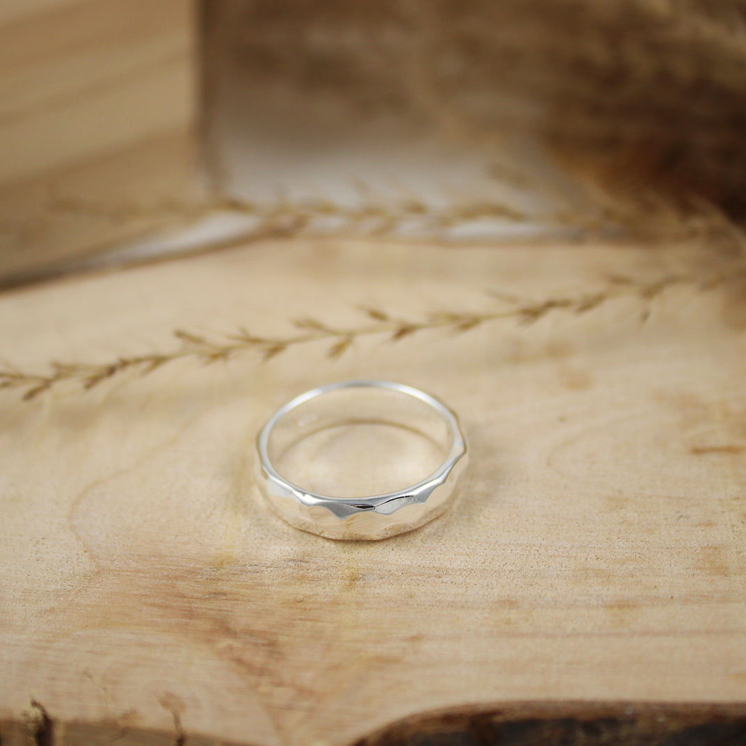 Silver Wide Hammered Effect Ring