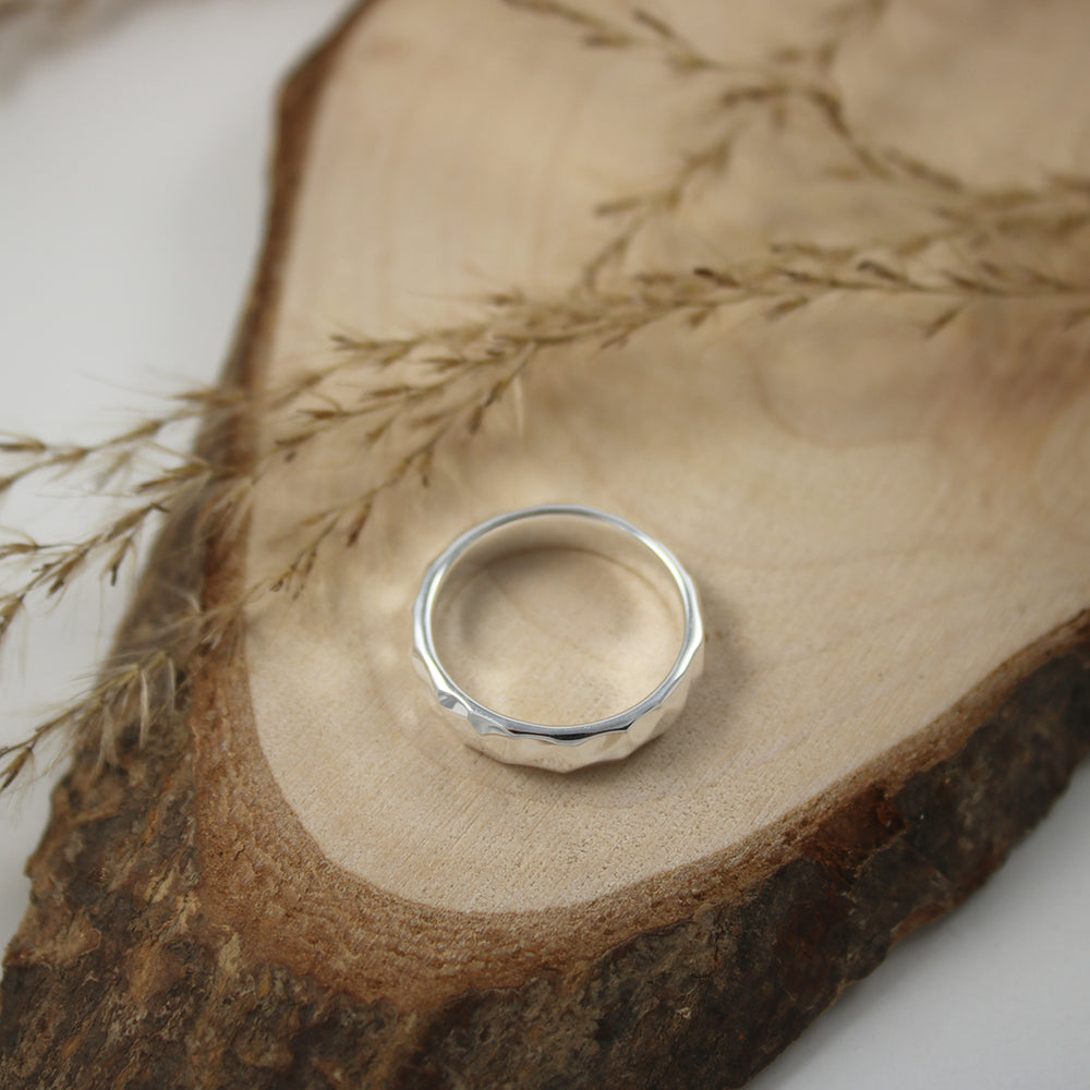 Silver Wide Hammered Effect Ring