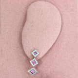 Pre Owned 18ct White Gold Pink Sapphire & Diamond Cluster Drop Earrings