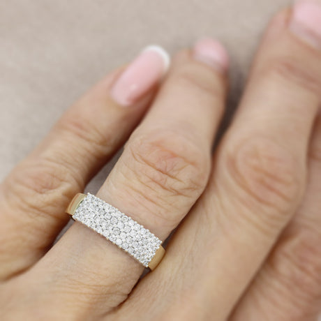 Pre Owned 9ct Yellow Gold 4 Row Diamond Cluster Ring 0.50ct