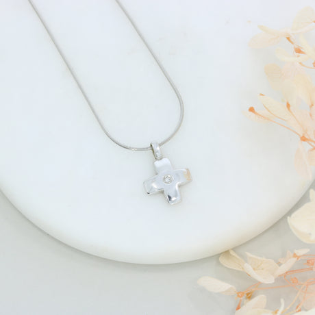 Pre Owned 9ct Gold Solid Chunky Square with a Single Diamond on an 18" Snake Chain