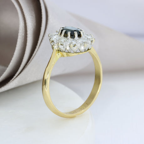 Pre Owned 18ct Gold & Platinum Sapphire & Diamond Cluster Ring