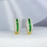 Pre Owned 18ct Yellow Gold Emerad & Diamond Huggie Style Earrings
