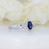18ct White Gold Oval  Sapphire & Diamond 3 Stone Ring