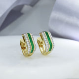 Pre Owned 18ct Yellow Gold Emerad & Diamond Huggie Style Earrings