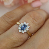 Pre Owned 9ct Yellow Gold Oval Sapphire & Diamond Cluster Ring